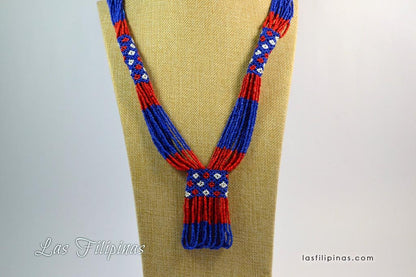 Tribal Statement Necklace - Blue Ethnic Mandaya Beaded Jewelry