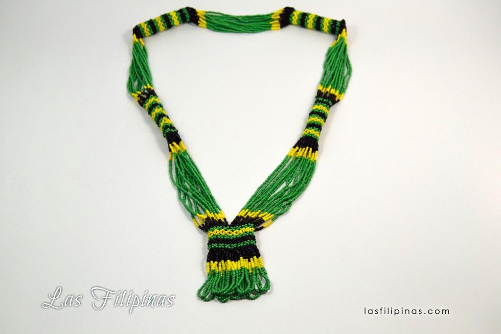 Tribal Statement Necklace - Green Ethnic Mandaya Beaded Jewelry