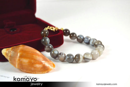 BOTSWANA AGATE BRACELET - Round Grey Botswana Agate Beads