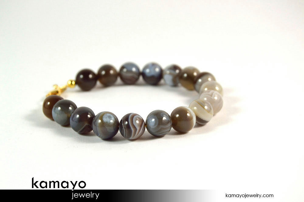 BOTSWANA AGATE BRACELET - Round Grey Botswana Agate Beads