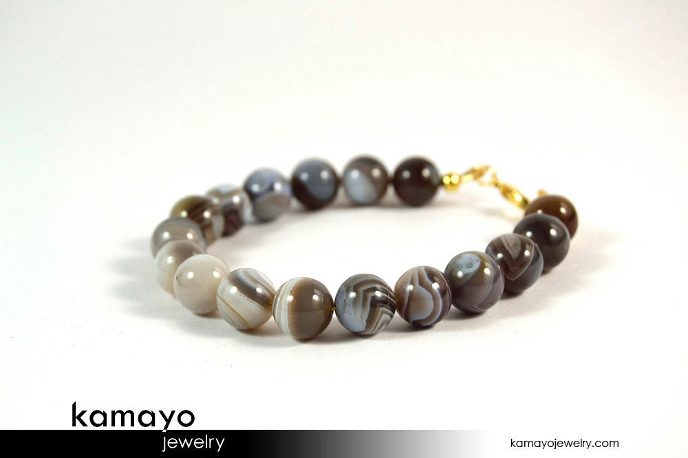 BOTSWANA AGATE BRACELET - Round Grey Botswana Agate Beads