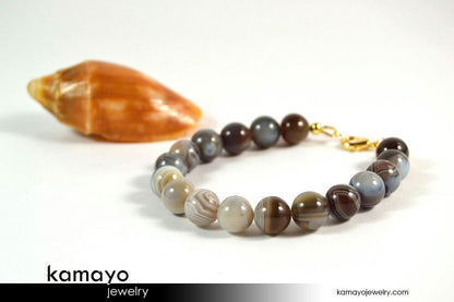 BOTSWANA AGATE BRACELET - Round Grey Botswana Agate Beads