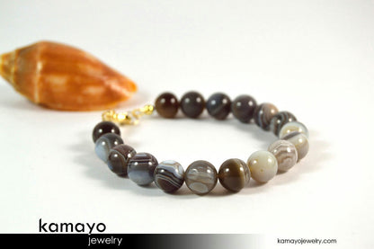 BOTSWANA AGATE BRACELET - Round Grey Botswana Agate Beads